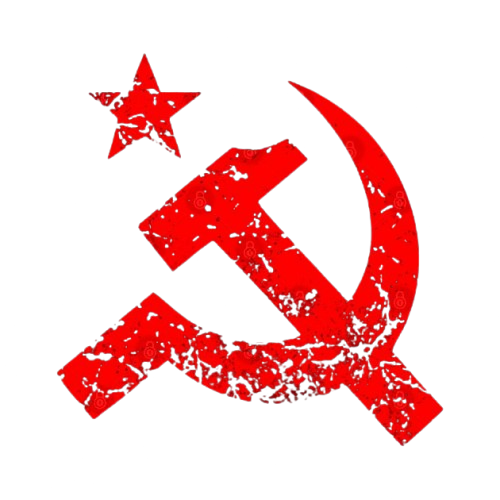Red hammer and sickle emblem